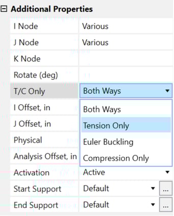 Tension Only Bracing in RISA-3D