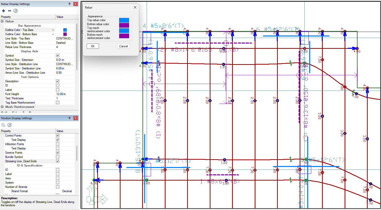 Tendon and Rebar Display Managers in ADAPT-Builder