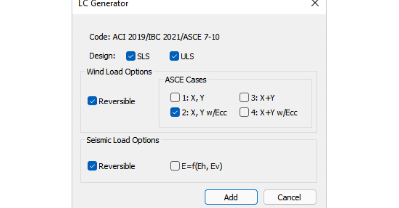 load combination generator in adapt-builder