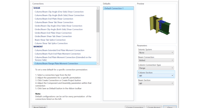 Viewing Connection Details and Defaults in RISAConnection