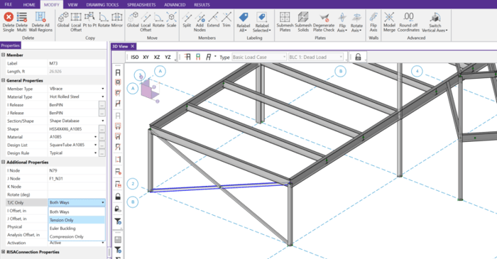 Implementing Realistic Behavior for T/C Members in RISA-3D