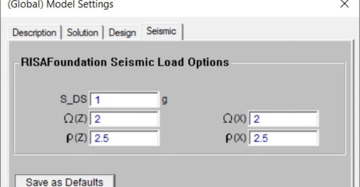 Seismic Factors in RISAFoundation Load Combination Generator