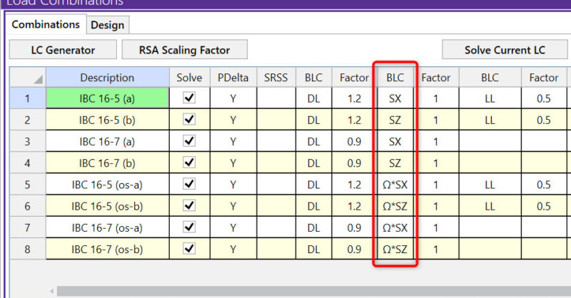 how to create load combinations with rsa in risa-3d
