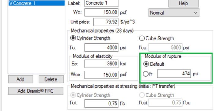 User Defined Modulus of Rupture in ADAPT-Builder