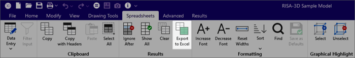 RISA | Exporting Results Spreadsheets to Excel