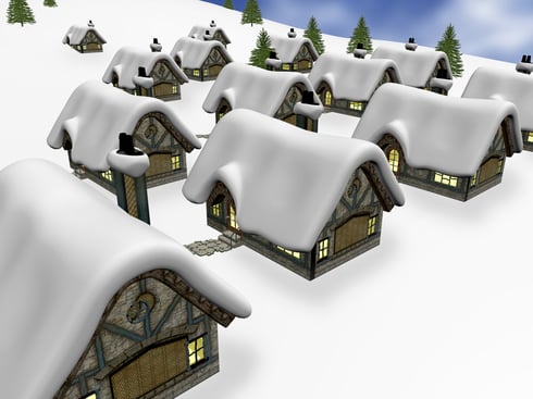 render of a village during winter time