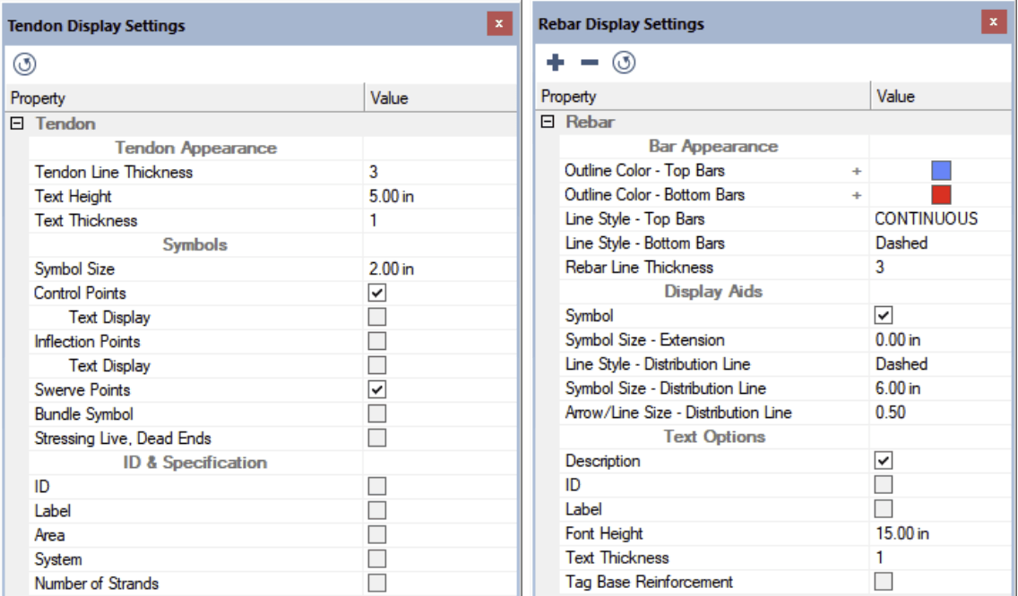 Tendon and Rebar Display Managers in ADAPT-Builder