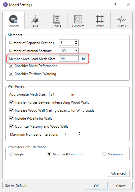 Model settings dialog